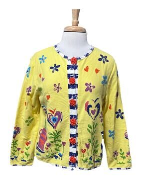 Onque Jacket Cardigan Top Floral Bright Garden Theme Terry Cloth Casual Beach PM